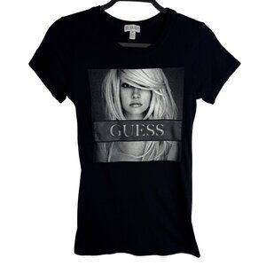 Guess Black Graphic T-Shirt Blonde Model Image & Large Logo Womens S